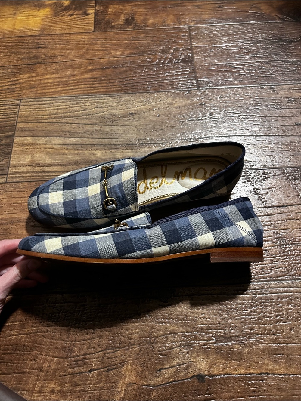Sam Edelman Navy and Cream Plaid Driving Loafers